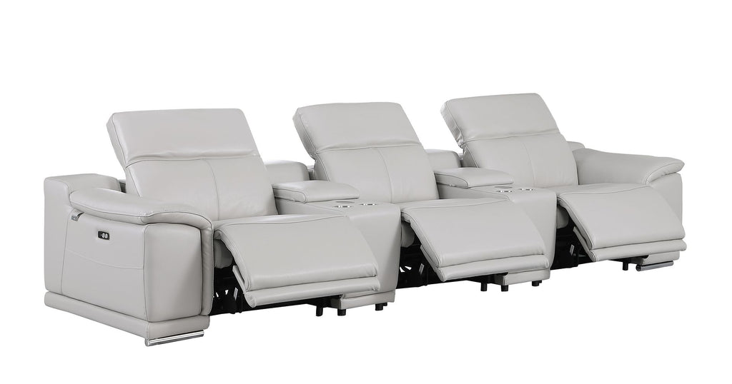 9762 Divanitalia 5-Piece Modular Power Reclining Sofa and Loveseat Set with 3 Power Recliners in Top Grain Italian Leather