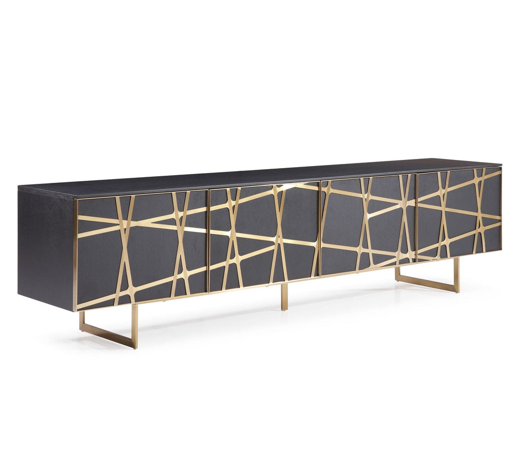 Kilson - Modern Black Oak & Champagne Gold TV Stand