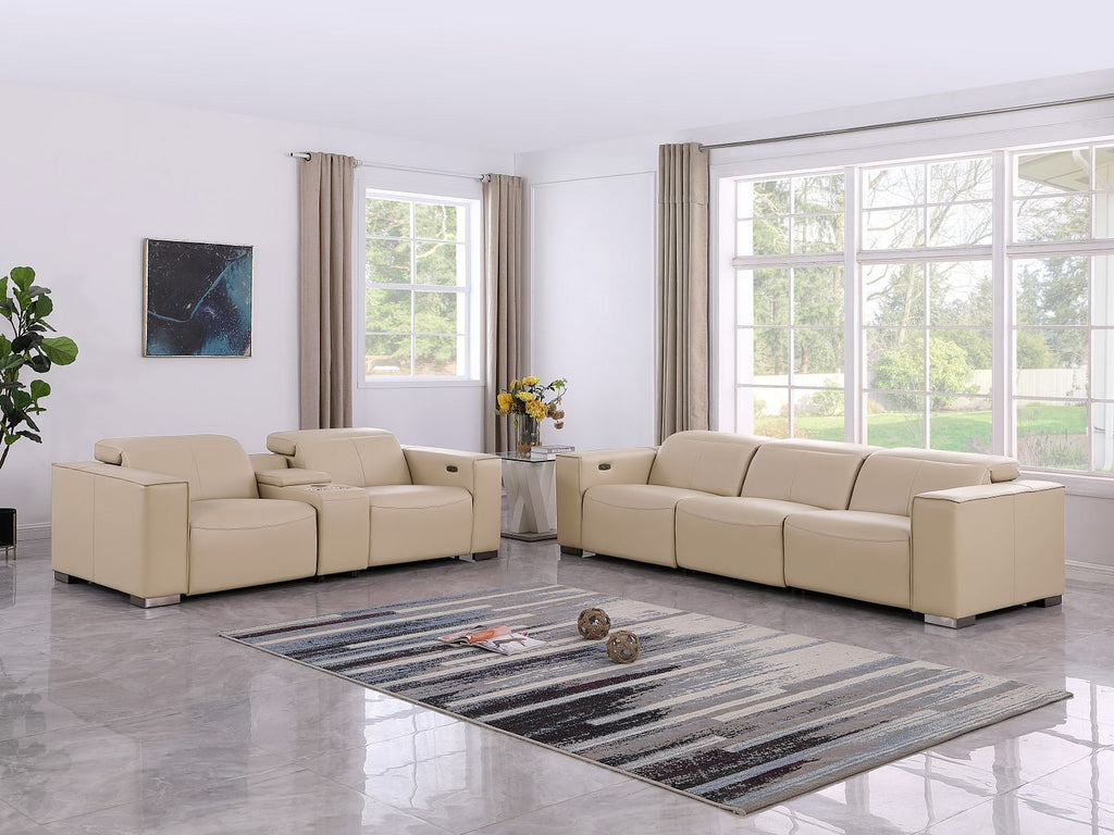 1208 Leather Reclining Set - Sofa & Loveseat with 5 Power Recliners - Beige - SKU 1208-BEIGE-6.5-HT