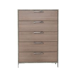 Boston - Modern Brown Oak & Brushed Stainless Steel Chest