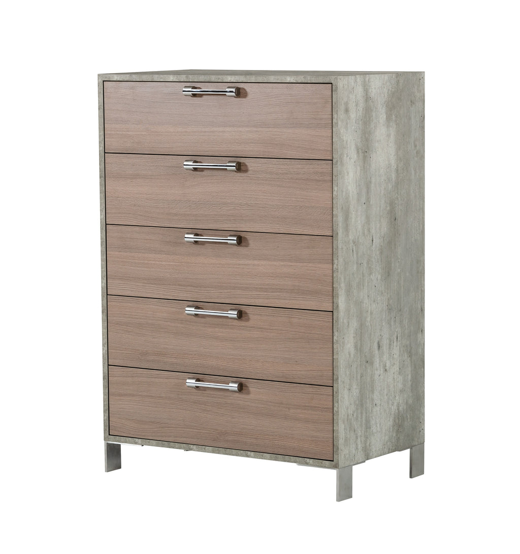 Boston - Modern Brown Oak & Brushed Stainless Steel Chest