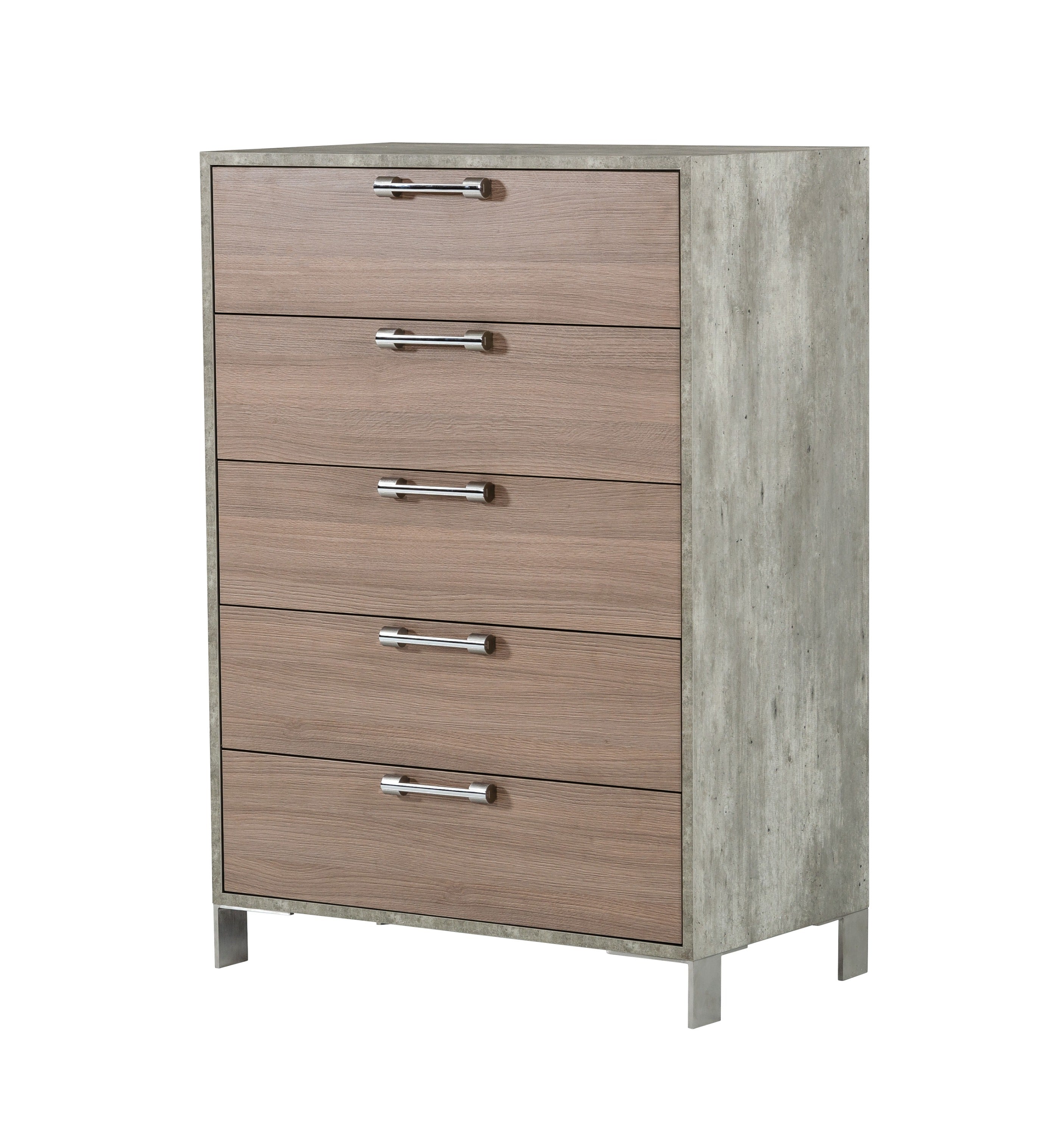 Boston - Modern Brown Oak & Brushed Stainless Steel Chest