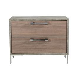 Boston - Modern Brown Oak & Brushed Stainless Steel Nightstand