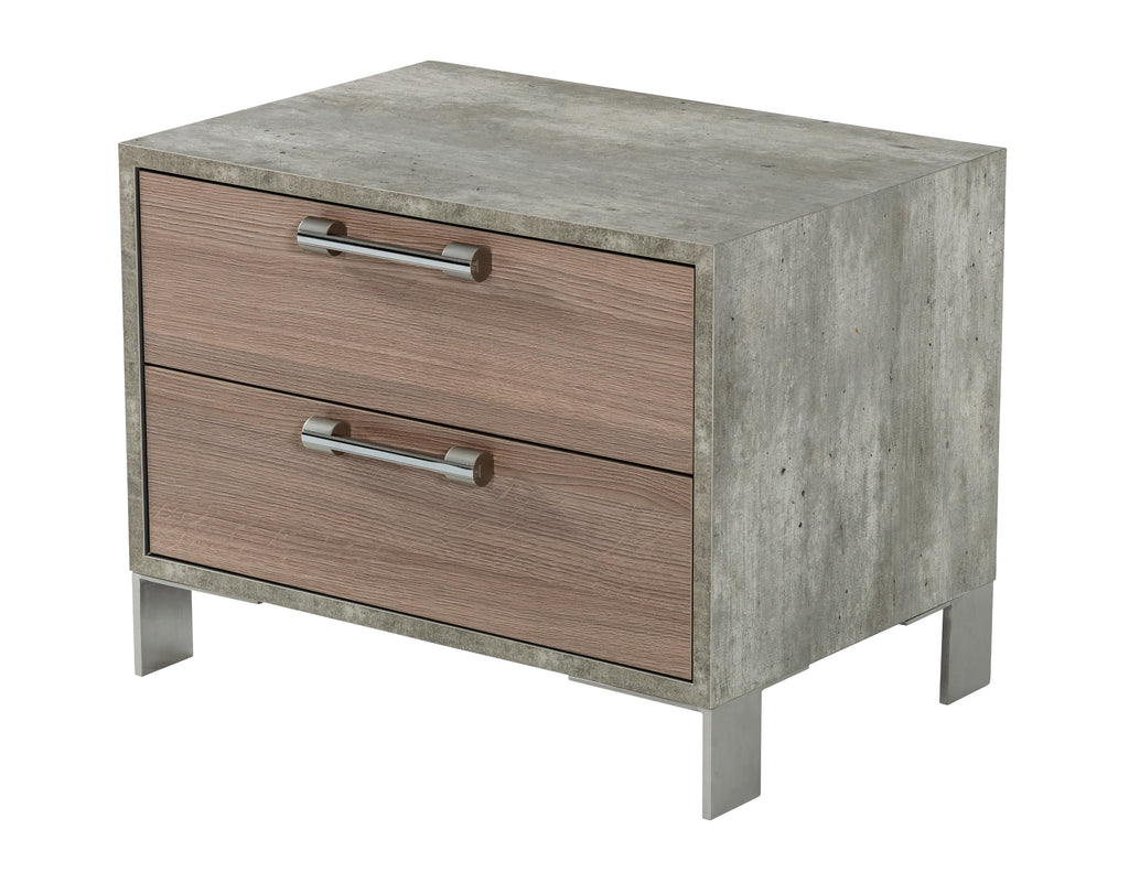 Boston - Modern Brown Oak & Brushed Stainless Steel Nightstand