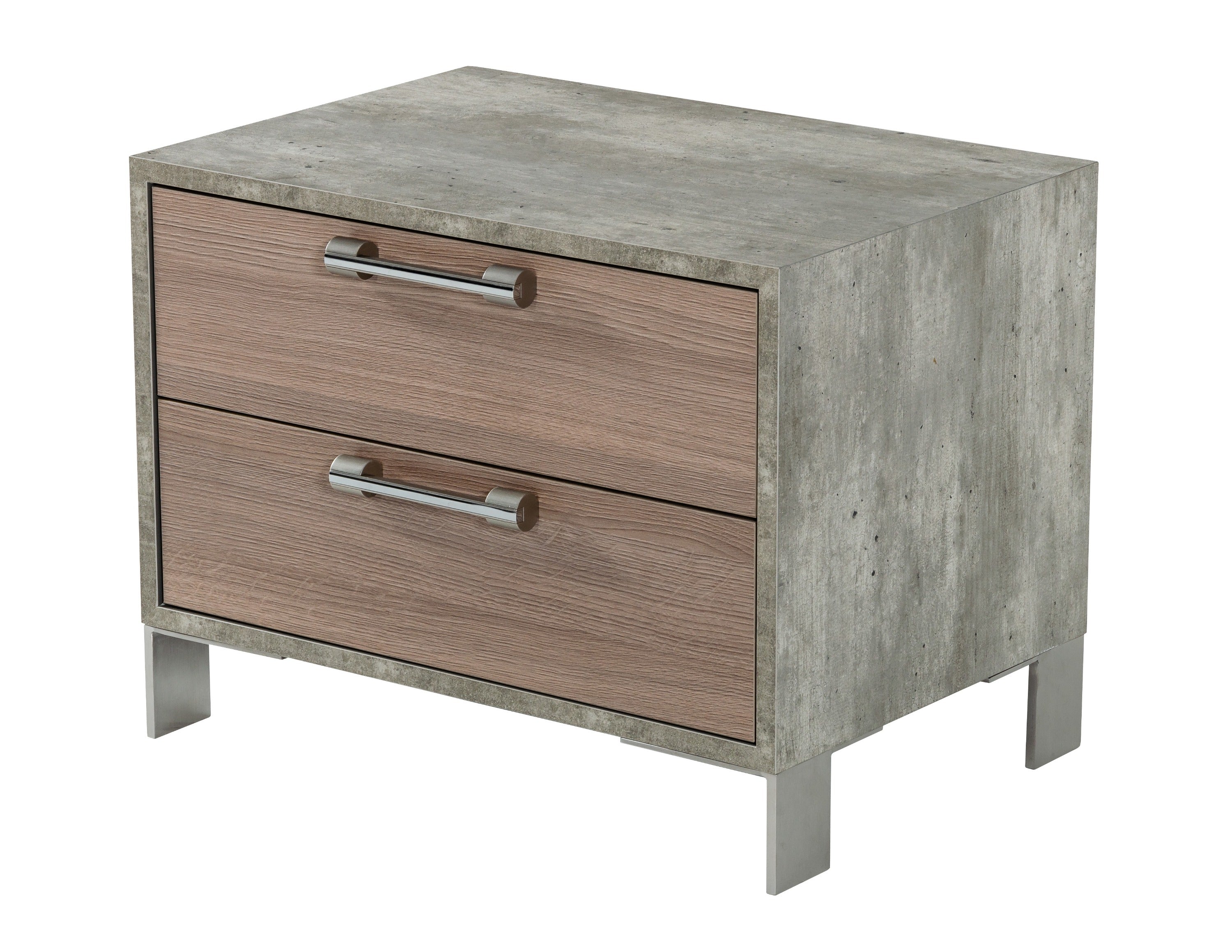 Boston - Modern Brown Oak & Brushed Stainless Steel Nightstand
