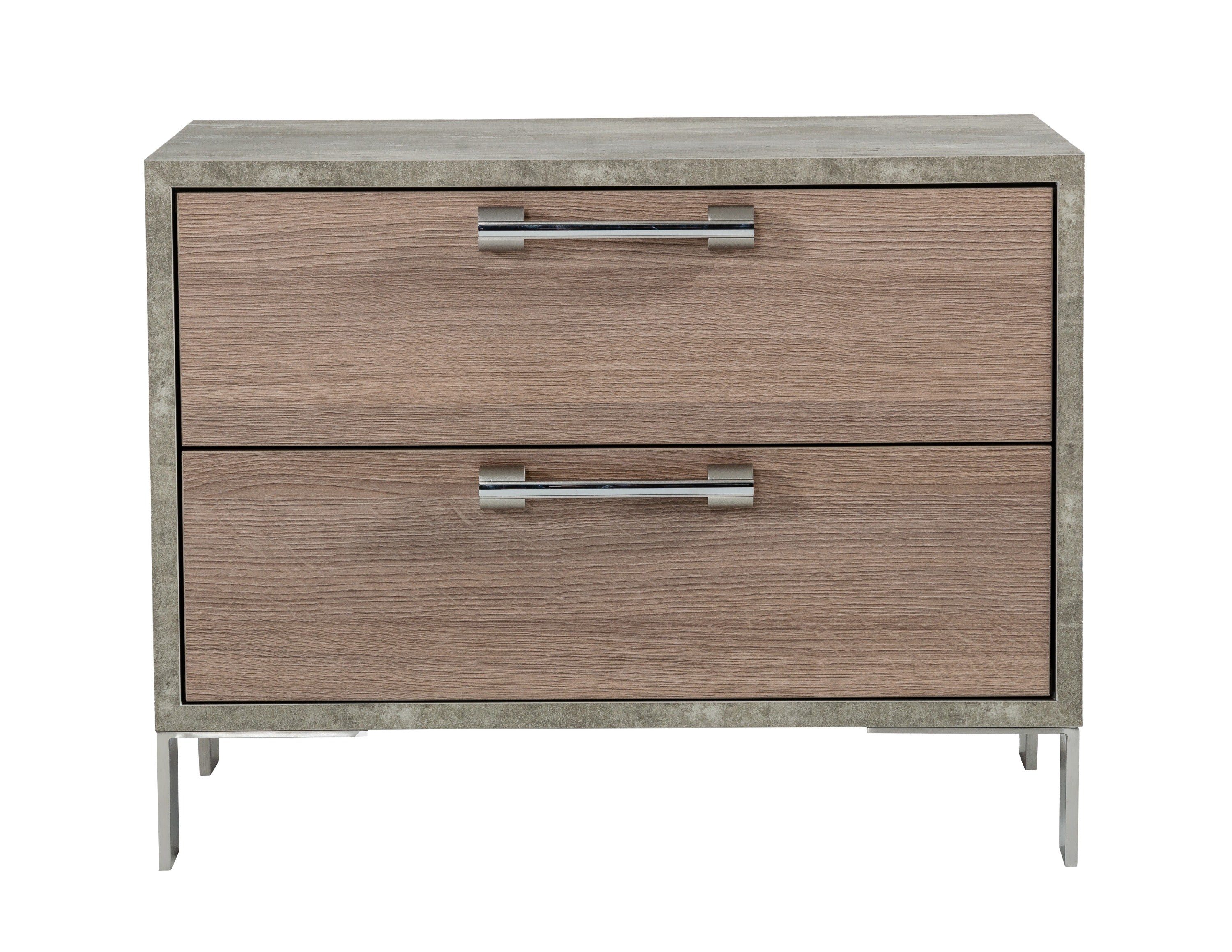 Boston - Modern Brown Oak & Brushed Stainless Steel Nightstand