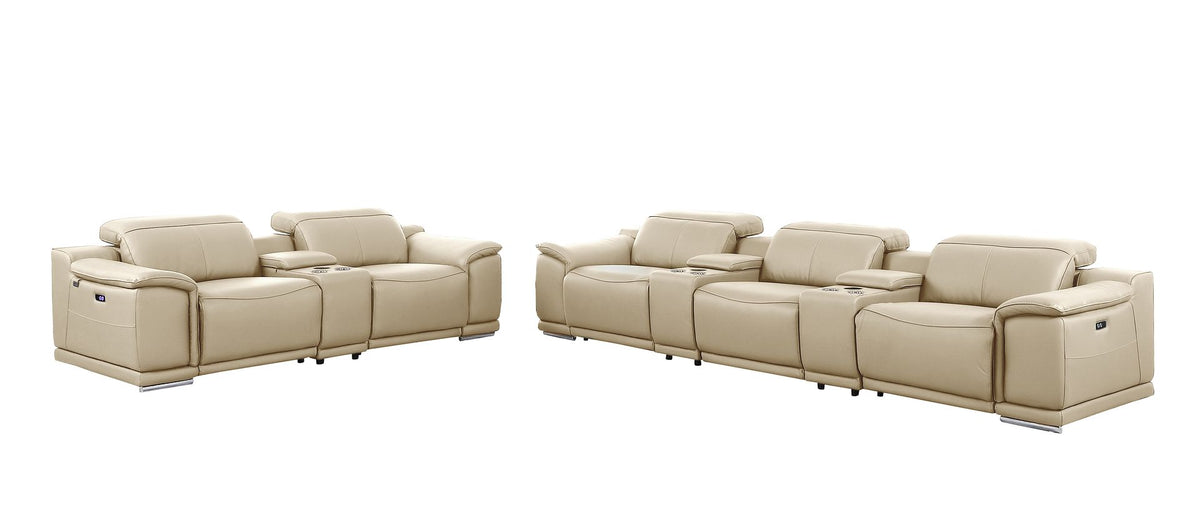 9762 Divanitalia 8-Piece Modular Power Reclining Sofa and Console Loveseat Set with Top Grain Italian Leather - Beige - SKU 9762-BEIGE-8.5-HT - view 4