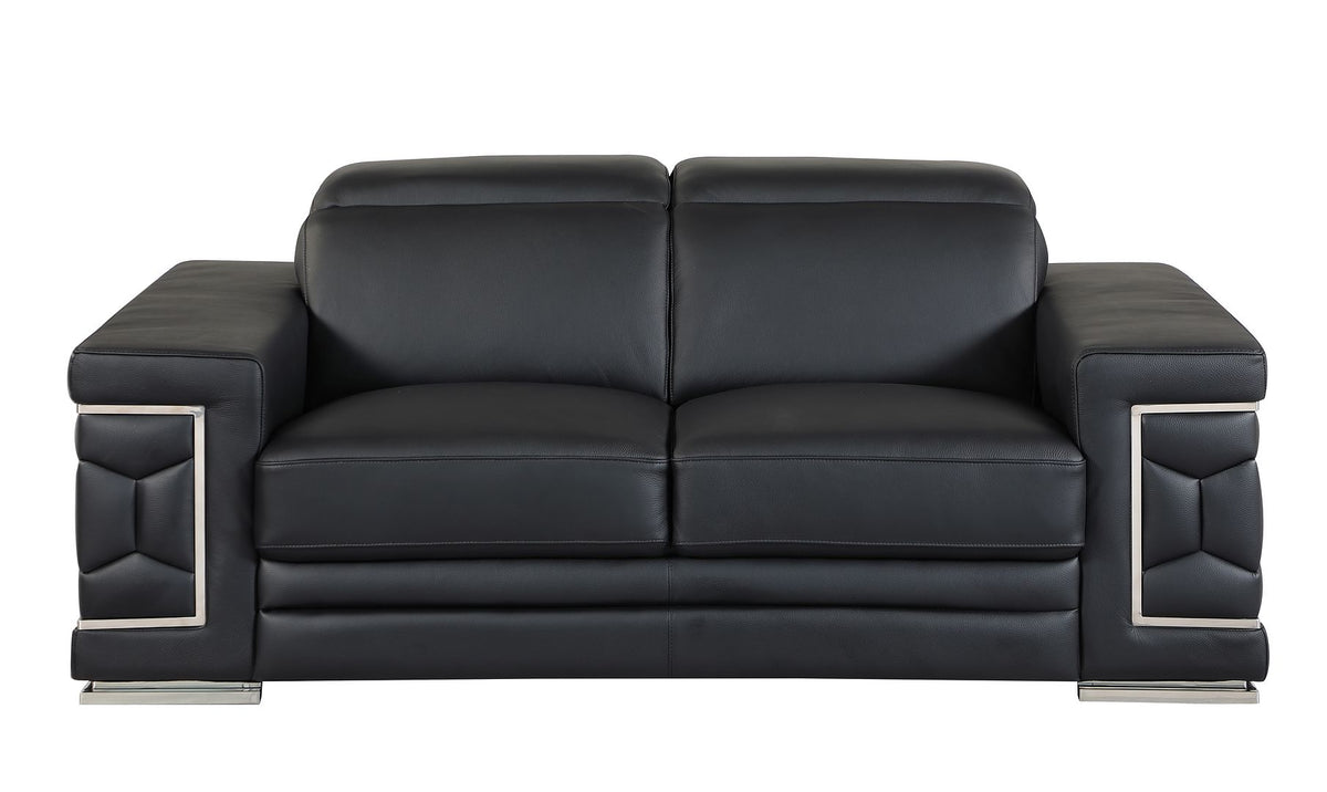 692 Divanitalia Loveseat with Adjustable Headrest in Top-grain Italian Leather - Black - SKU 692-L-BLACK