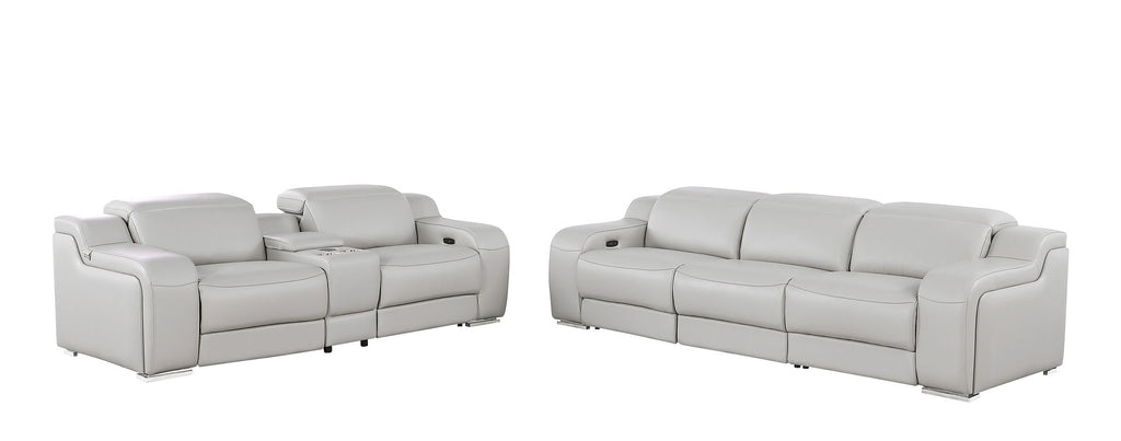 1116 DivanItalia 6-Piece Modular Power Reclining Sofa and Console Loveseat Set in Top Grain Italian Leather with 5 Power Recliners & Power Headrests - Light Grey - SKU 1116-LT-GREY-6.5-HT - view 3