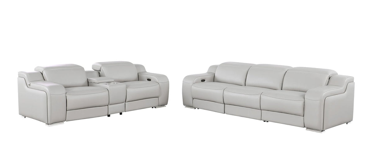 1116 DivanItalia 6-Piece Modular Power Reclining Sofa and Console Loveseat Set in Top Grain Italian Leather with 5 Power Recliners & Power Headrests - Light Grey - SKU 1116-LT-GREY-6.5-HT - view 3