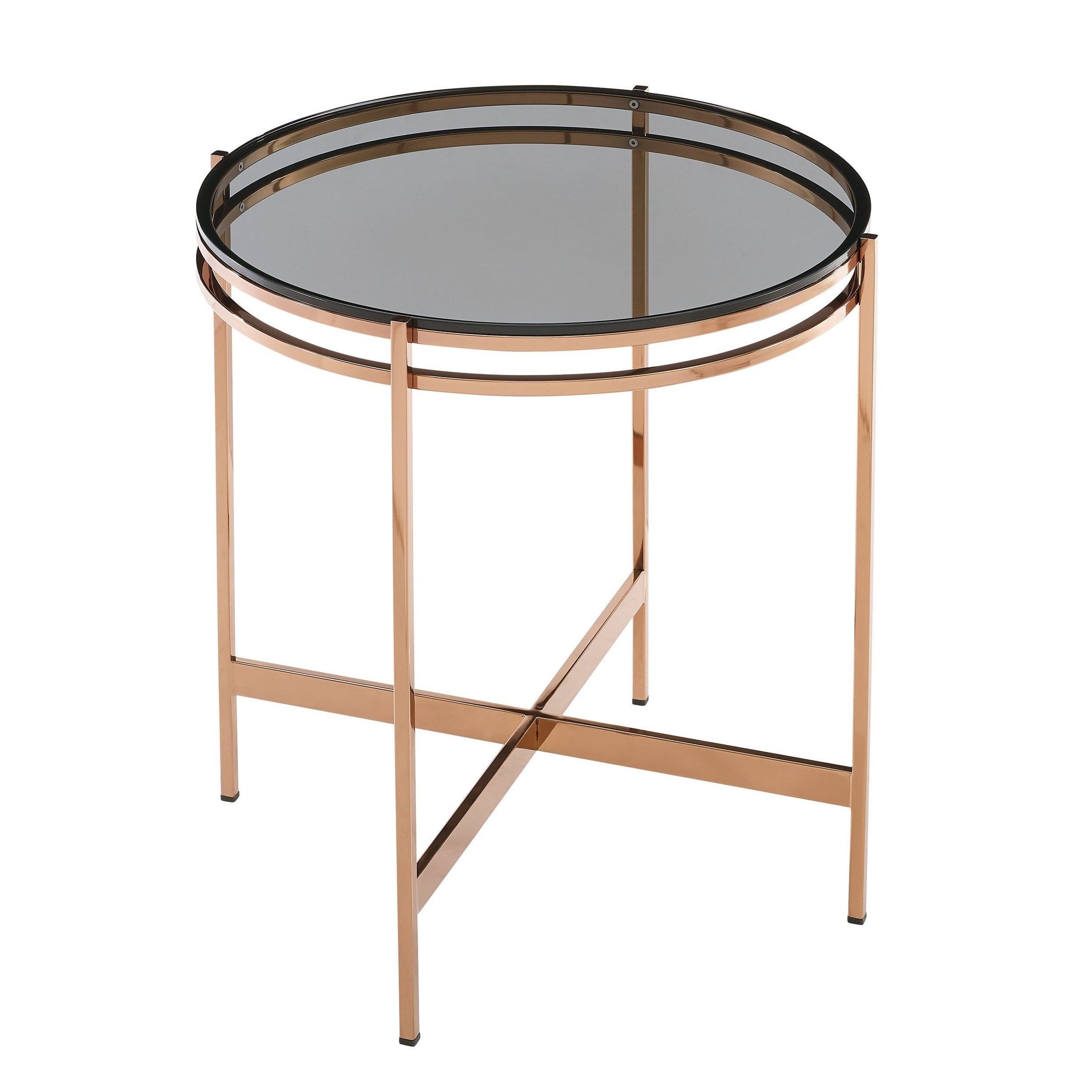 Bradford - Modern Smoked Glass & Rosegold End Table