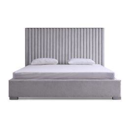 Splendor - Silver + Grey Velvet Upholstered King Platform Bed