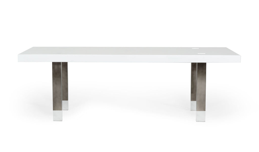 Lenny - Modern White High Gloss & Stainless Steel Gun Metal Dining Table