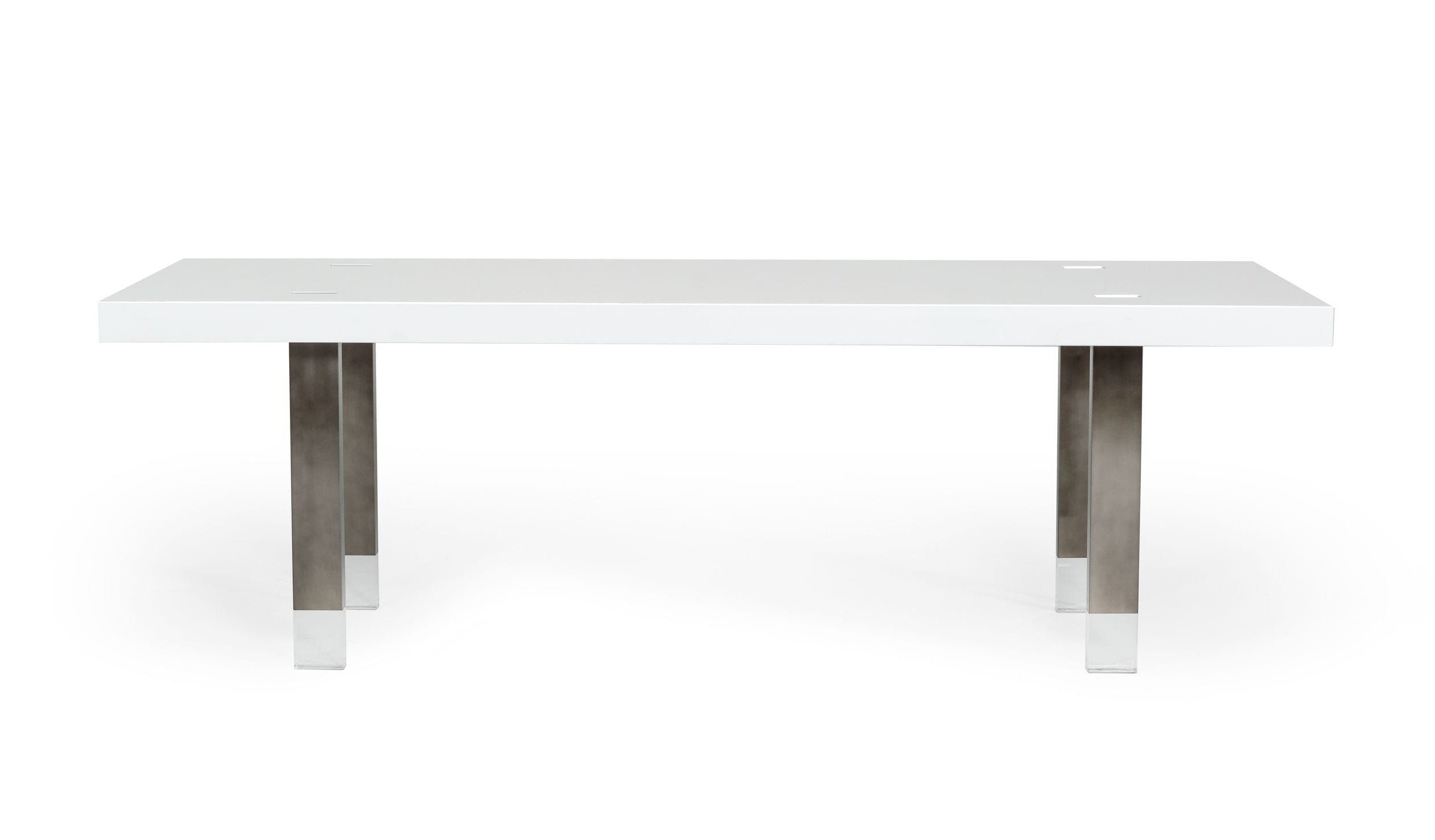Lenny - Modern White High Gloss & Stainless Steel Gun Metal Dining Table