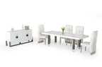 Lenny - Modern White High Gloss & Stainless Steel Gun Metal Dining Table