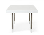 Lenny - Modern White High Gloss & Stainless Steel Gun Metal Dining Table