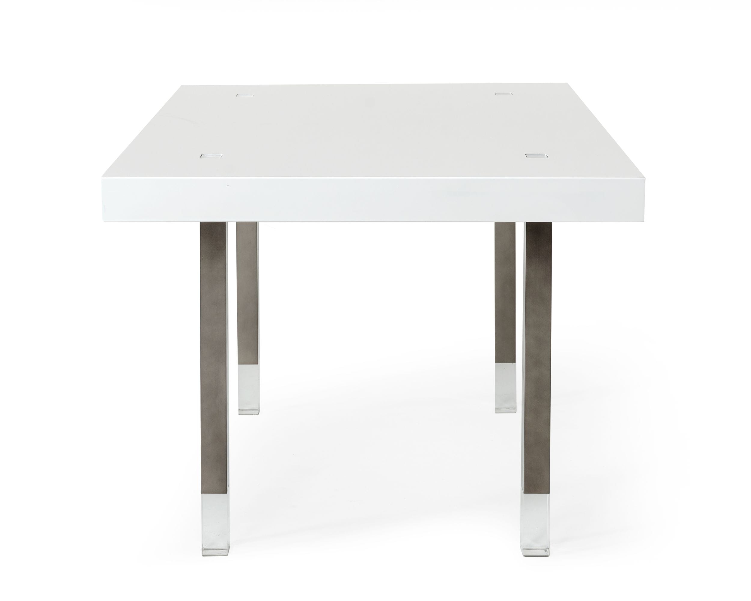 Lenny - Modern White High Gloss & Stainless Steel Gun Metal Dining Table