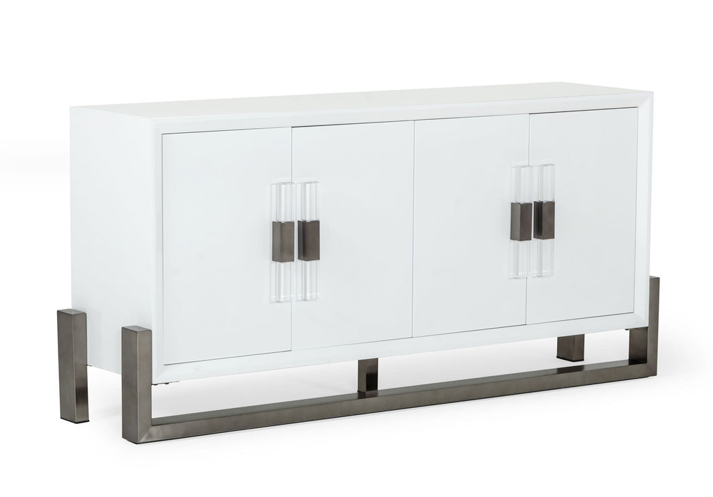 Lenny - Modern White High Gloss & Stainless Steel Gun Metal Buffet