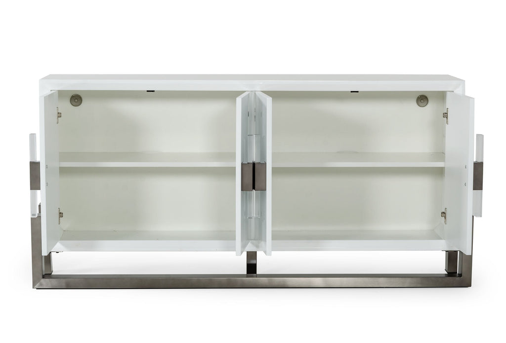 Lenny - Modern White High Gloss & Stainless Steel Gun Metal Buffet