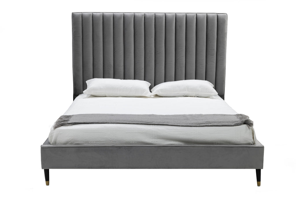 Hemlock - Eastern King Modern Grey Velvet Bed - Eastern King Modern Grey Velvet Bed