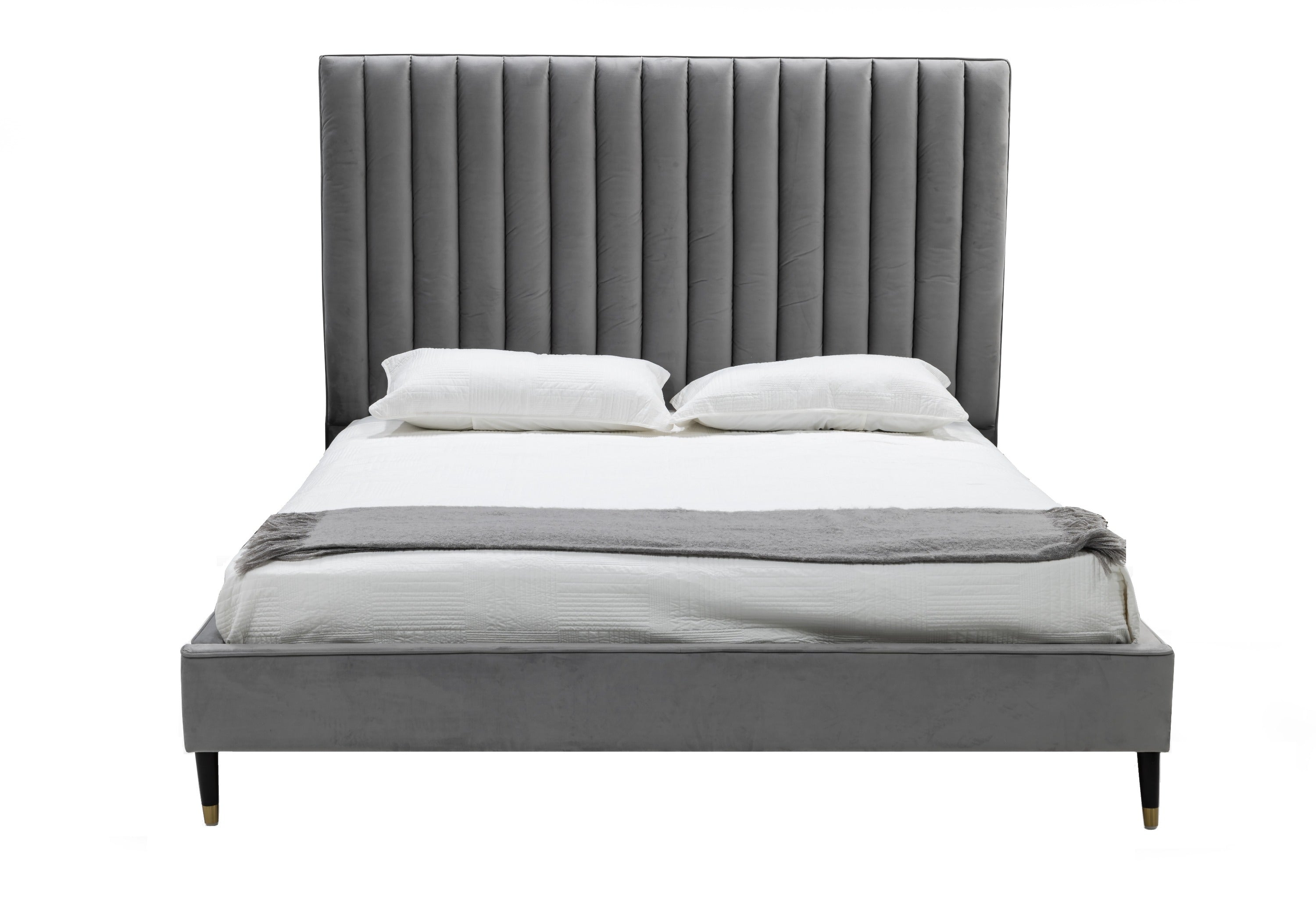 Hemlock - Eastern King Modern Grey Velvet Bed - Eastern King Modern Grey Velvet Bed