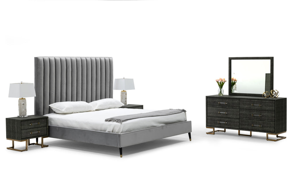 Hemlock - Eastern King Modern Grey Velvet Bed - Eastern King Modern Grey Velvet Bed