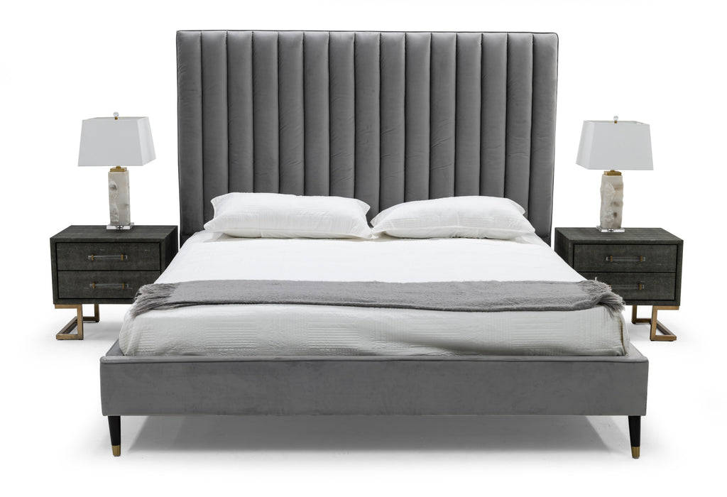 Hemlock - Eastern King Modern Grey Velvet Bed - Eastern King Modern Grey Velvet Bed