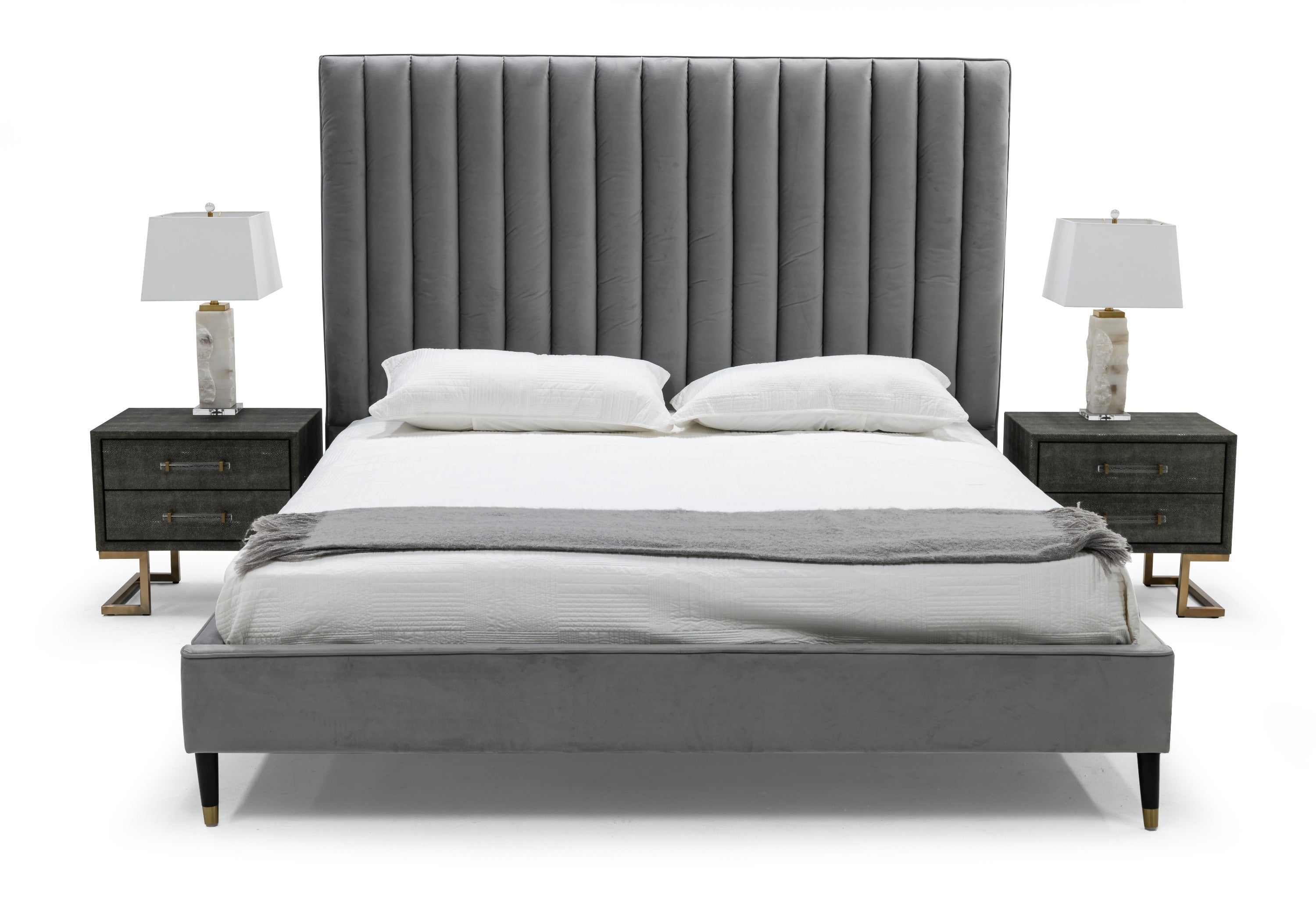 Hemlock - Eastern King Modern Grey Velvet Bed - Eastern King Modern Grey Velvet Bed