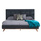 Eastern King Addison +Soria - Mid-Century Modern Grey Fabric + Walnut 4-Piece Bedroom Set - Mid - Century Modern Grey Fabric + Walnut 4 - Piece Bedroom Set