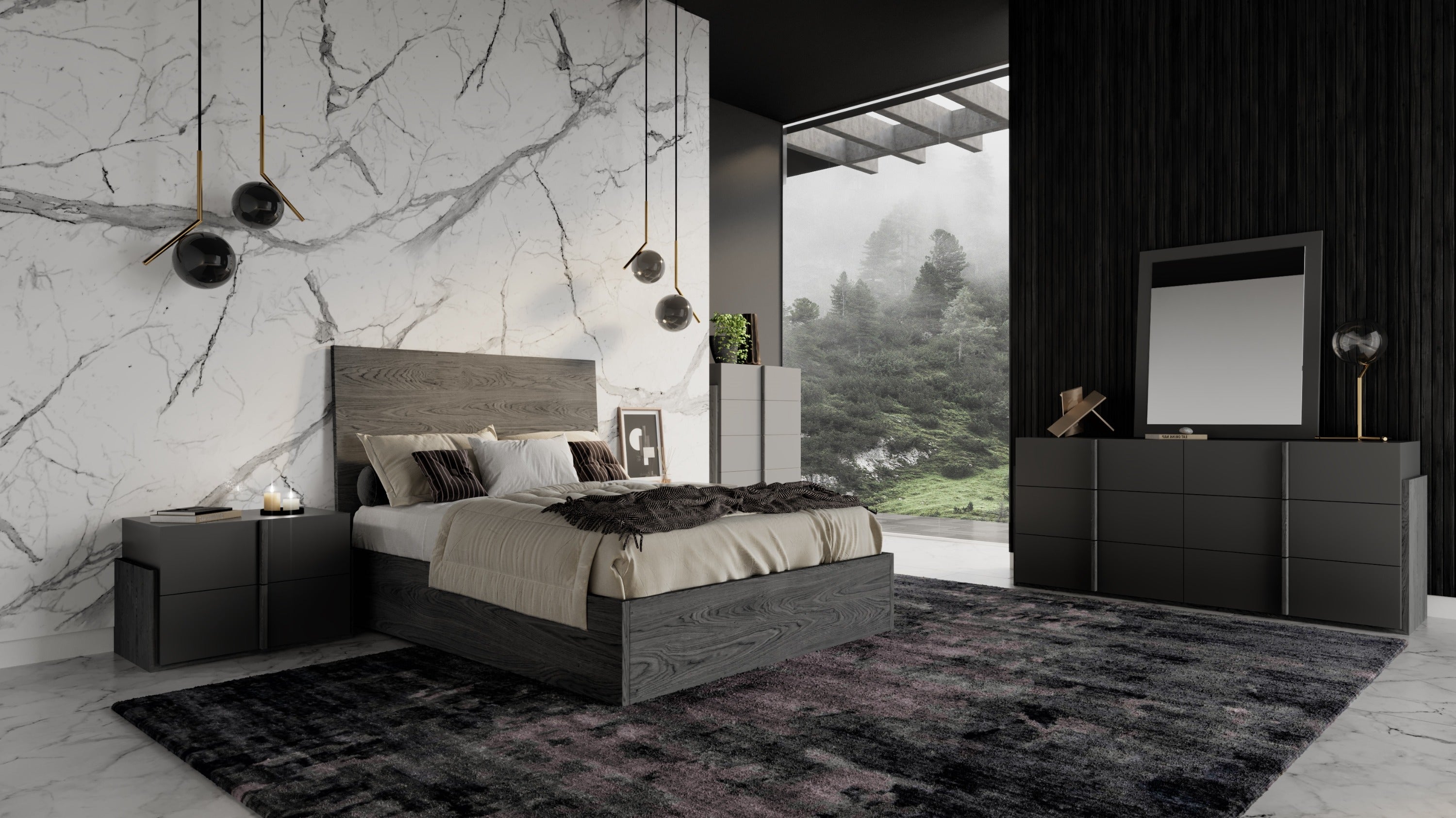 Lucia - Italian Modern Matte Grey / Elm Grey Bedroom Set - Italian Modern Matte Grey / Elm Grey Bedroom Set