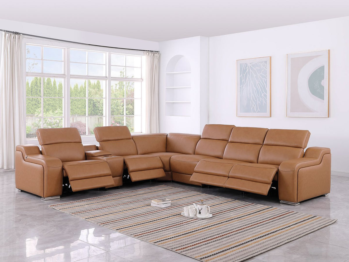 1116 Divanitalia 7-Piece L-Shaped Sectional Sofa in Top Grain Italian Leather with 4 Power Recliners & Power Headrests - Cognac - SKU 1116-COGNAC-7PC-4PWR-SECTIONAL - GROUP - view 2
