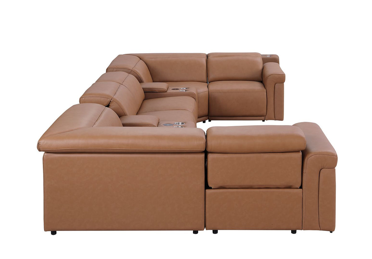 1126 Divanitalia 8-Piece U-Shaped Sectional Sofa in Top Grain Italian Leather with 4 Power Recliners & Power Headrests - Cognac - SKU 1126-COGNAC-8PC-4PWR-U-SECTIONAL-GROUP - view 6