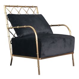 Ignacio - Glam Black Velvet & Gold Accent Chair