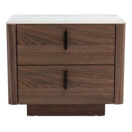 Chelton - Contemporary White Ceramic & Walnut Nightstand