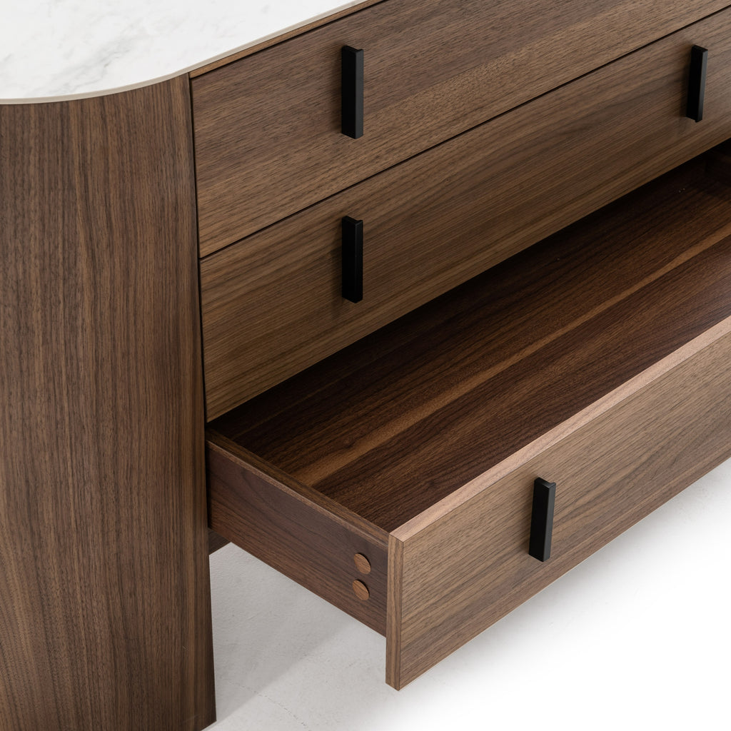 Chelton - Contemporary White Ceramic & Walnut Dresser