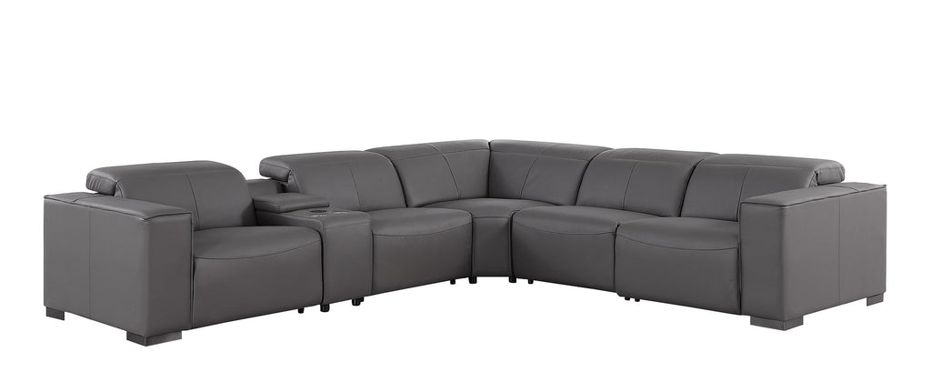 1208 6-Piece L-Shaped Leather Reclining Sectional Sofa with 3 Power Recliners