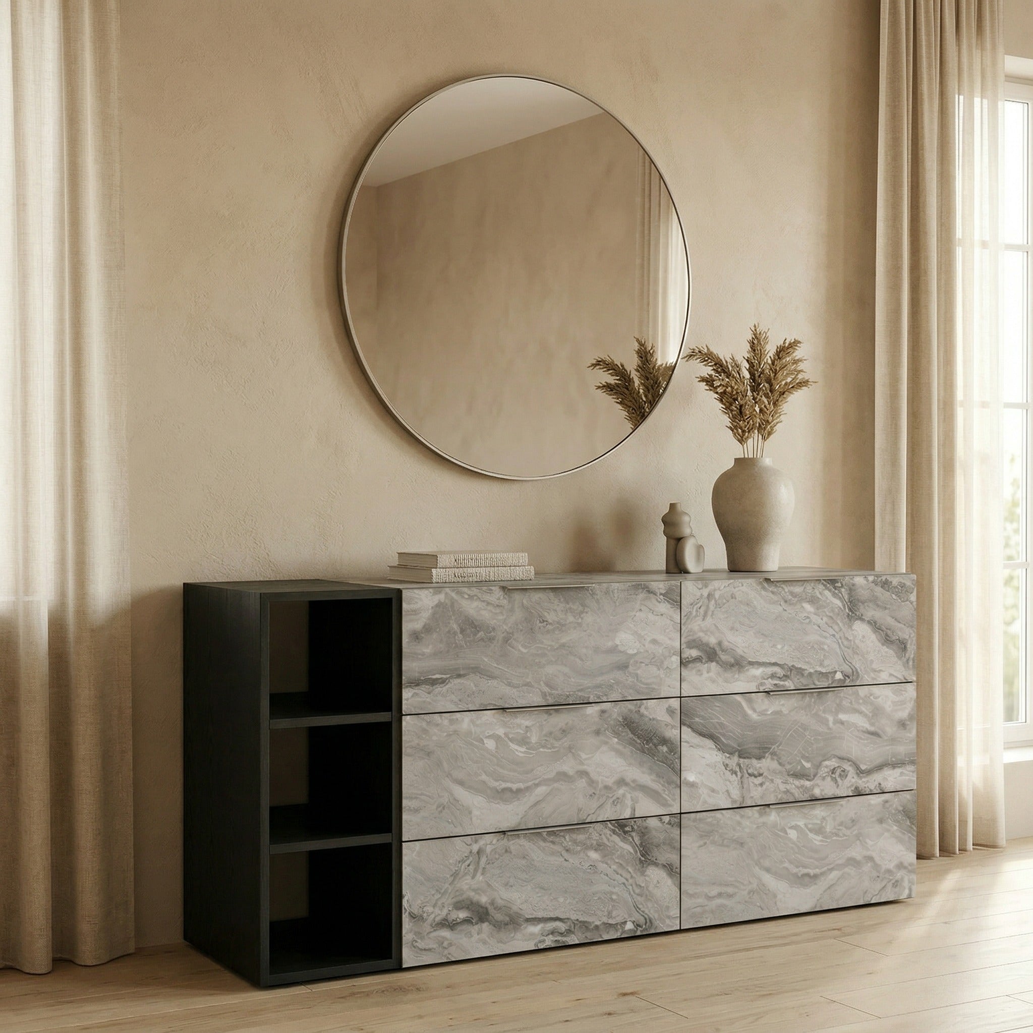 Maranello - Modern Grey Faux Marble Mirror