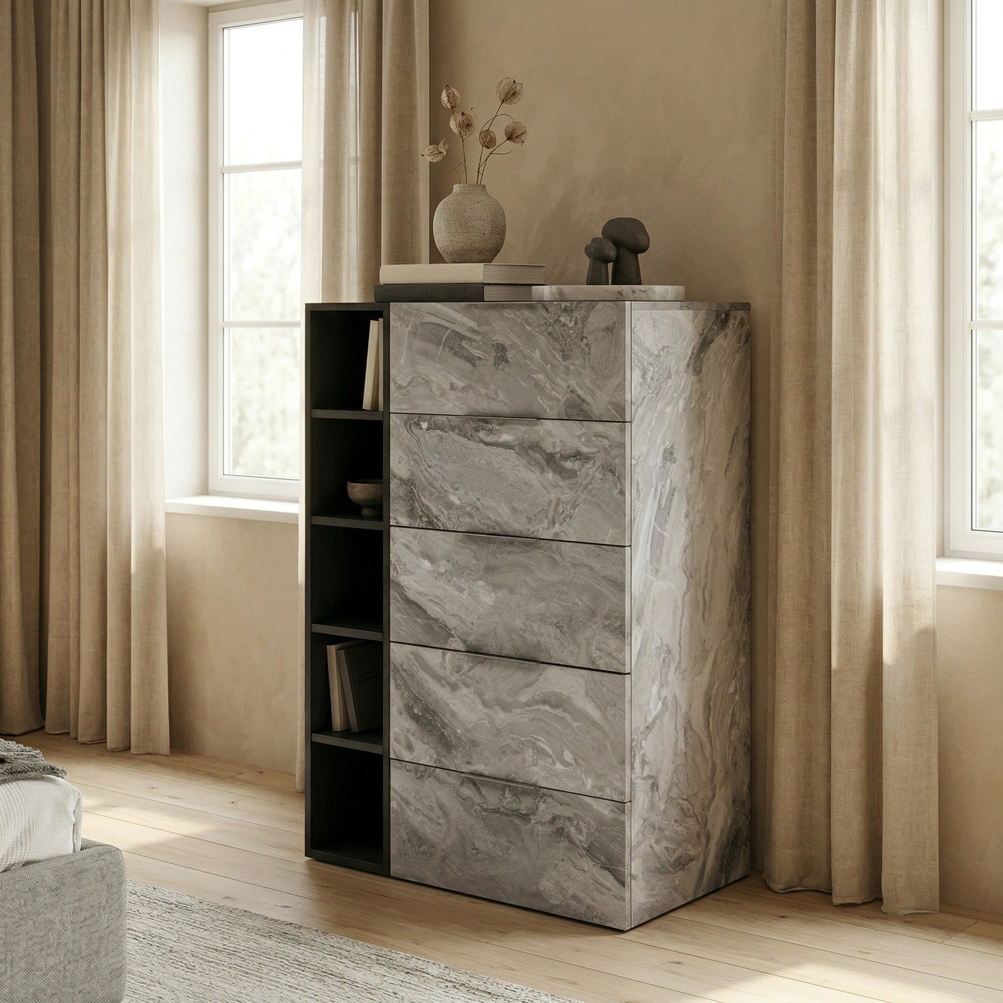 Maranello - Modern Grey Wash & Faux Marble Chest