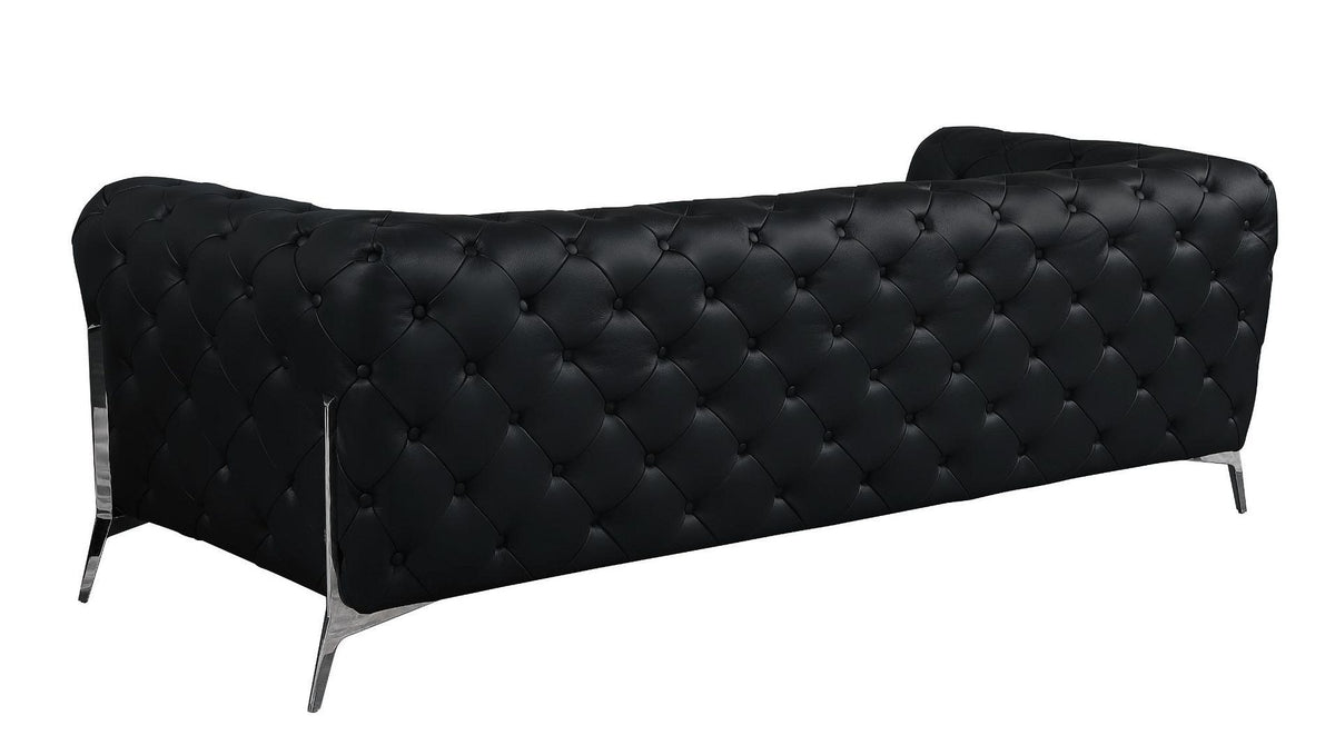 970 Divanitalia 3-Piece Sofa Set in Top-grain Italian Leather - Black - SKU 970- BLACK 3PC (S/CH/CH) - GROUP