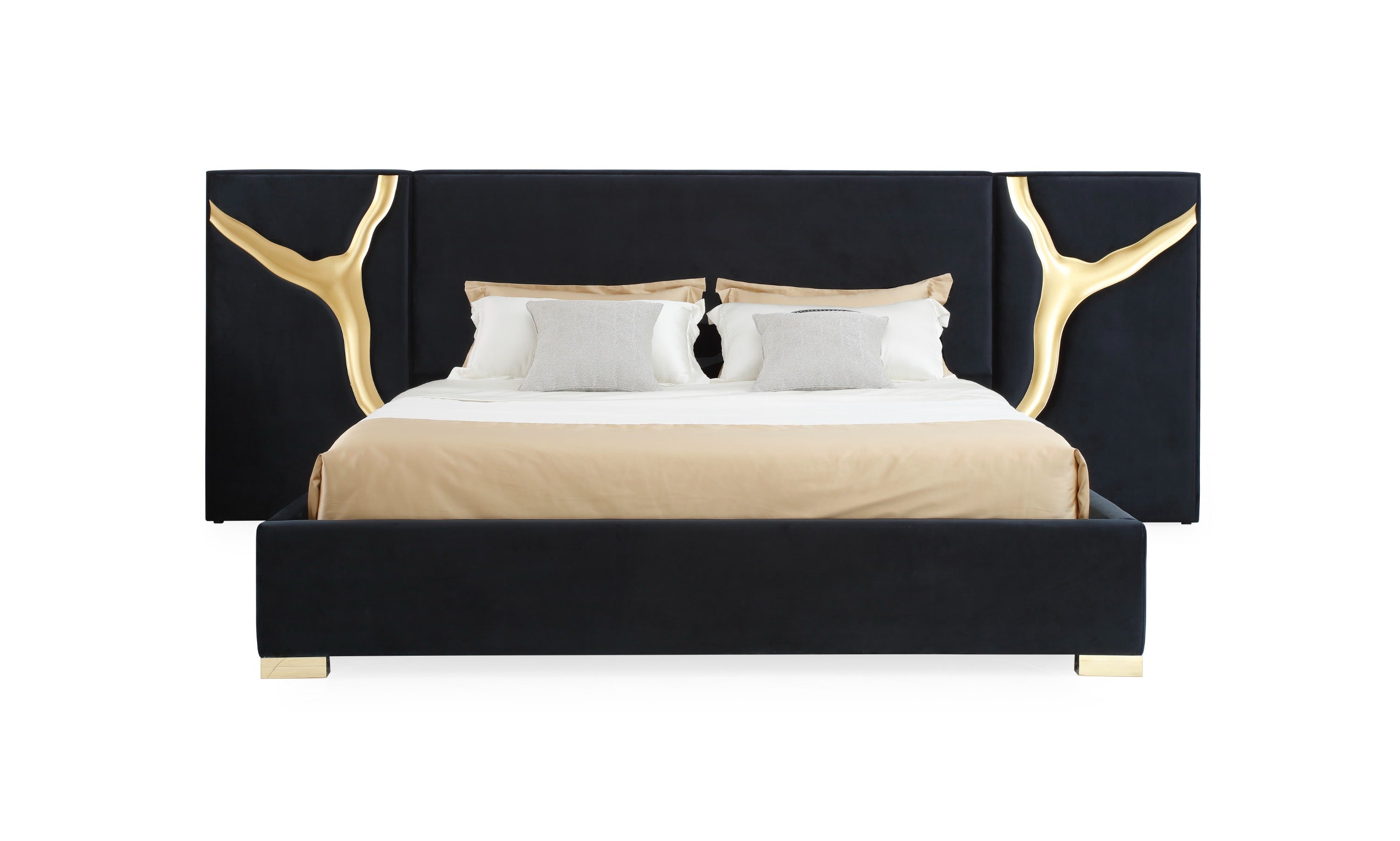 Aspen - Glam Black Velvet & Gold Bed - Glam Black Velvet & Gold Bed
