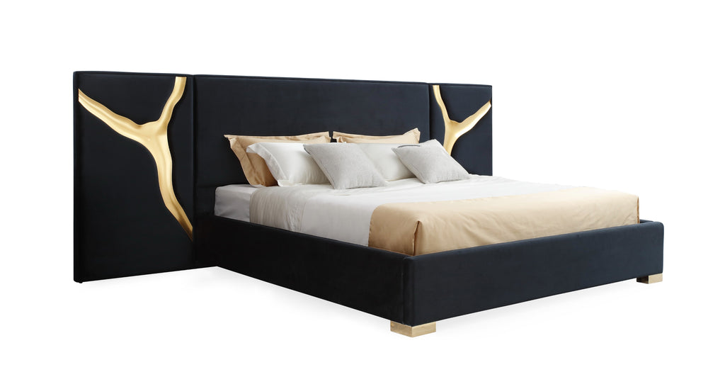 Aspen - Glam Black Velvet & Gold Bed - Glam Black Velvet & Gold Bed