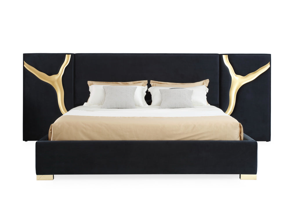 Aspen - Glam Black Velvet & Gold Bed - Glam Black Velvet & Gold Bed