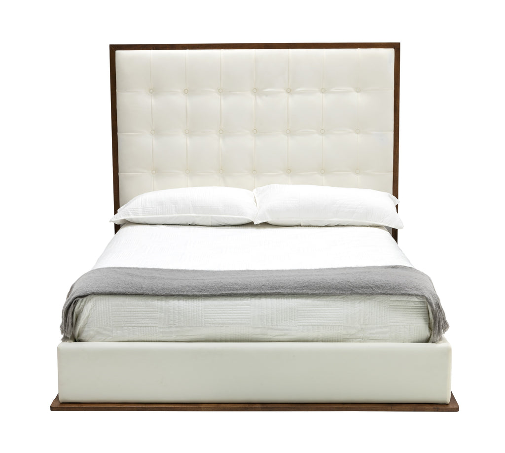 Amberlie - White Vegan Leather & Walnut Bed - White Vegan Leather & Walnut Bed