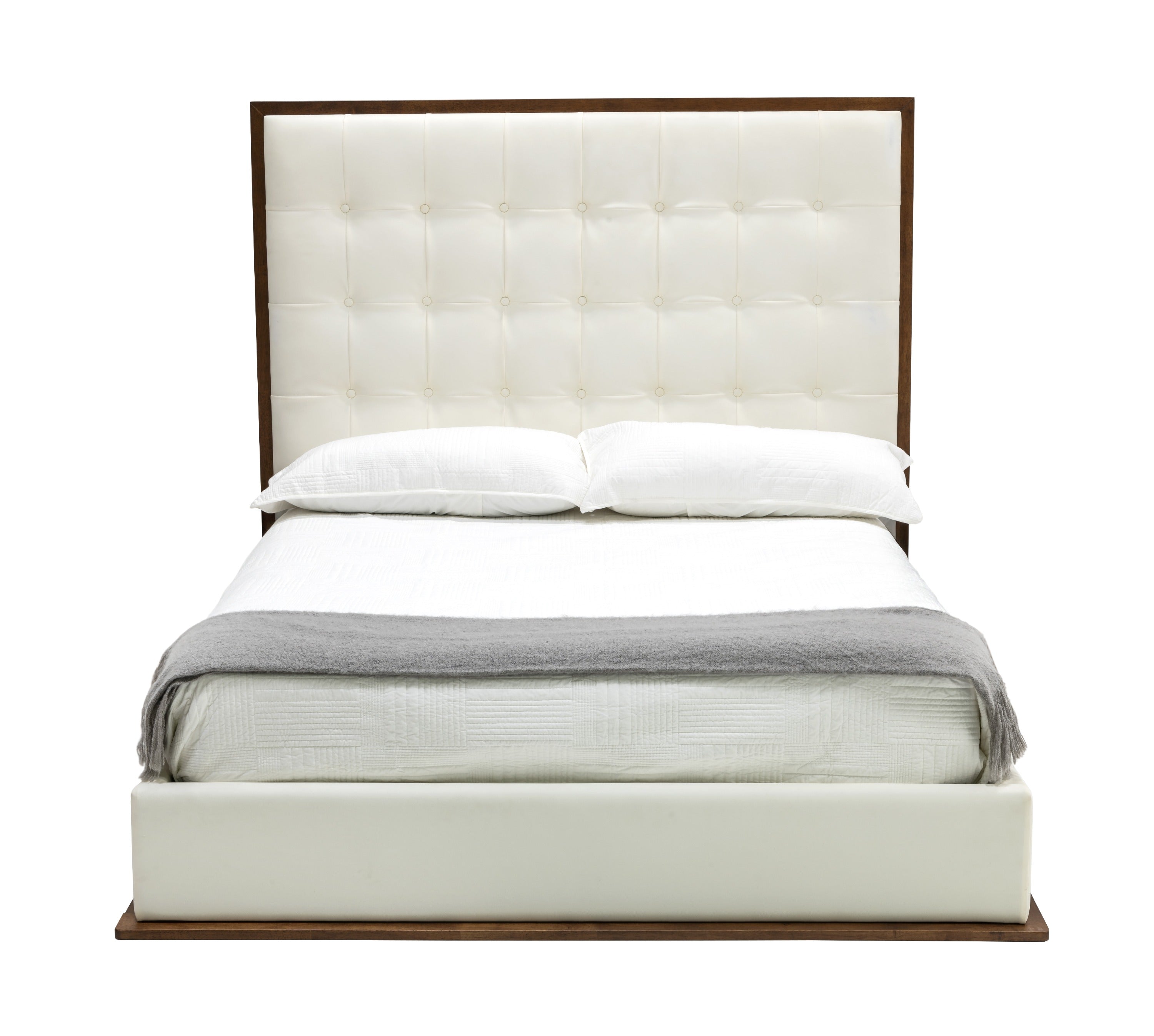 Amberlie - White Vegan Leather & Walnut Bed - White Vegan Leather & Walnut Bed