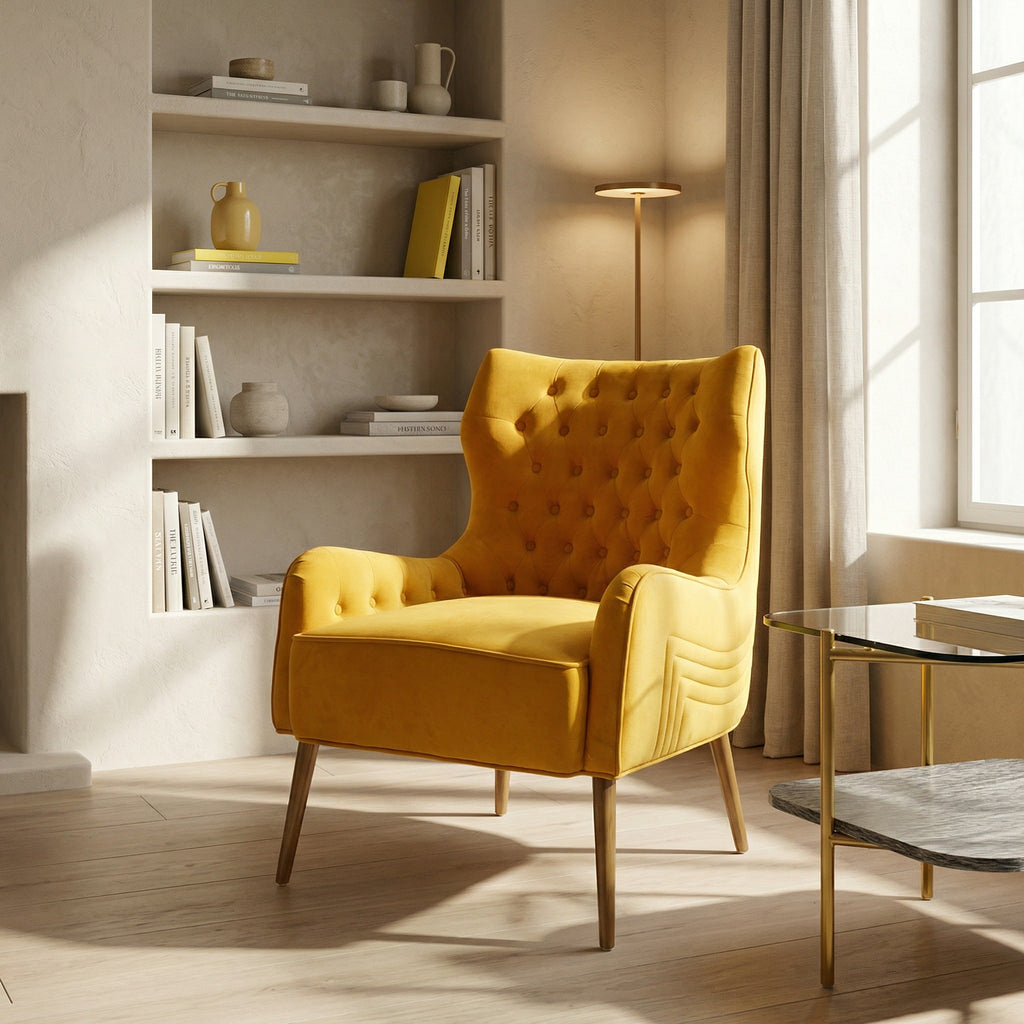 Everly - Contemporary Velvet Yellow Accent Chair