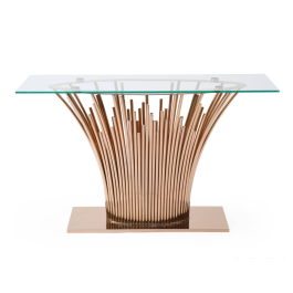 Paxton - Modern Glass + Rosegold Console Table