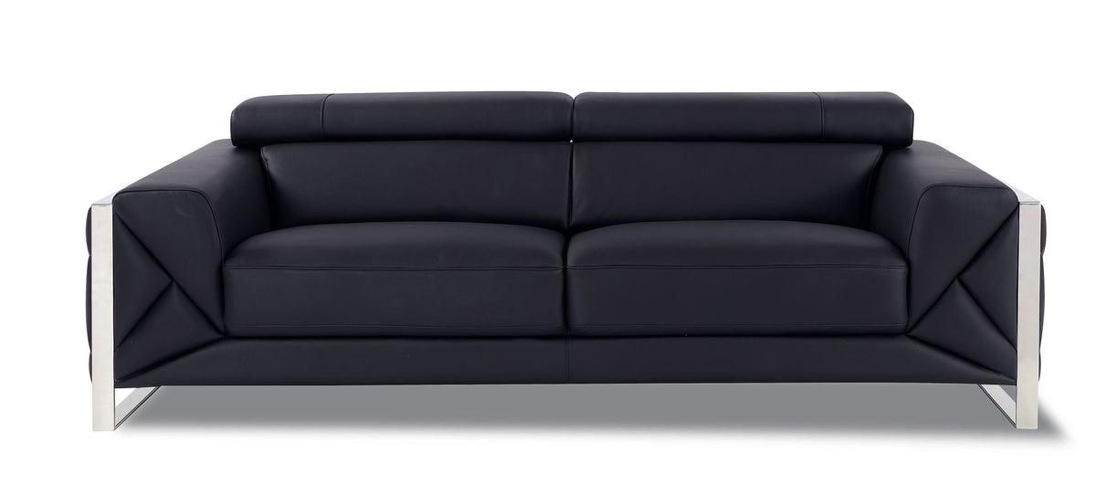 903 Divanitalia Sofa with Adjustable Headrest in Top-grain Italian Leather - Black - SKU 903-S-BLACK