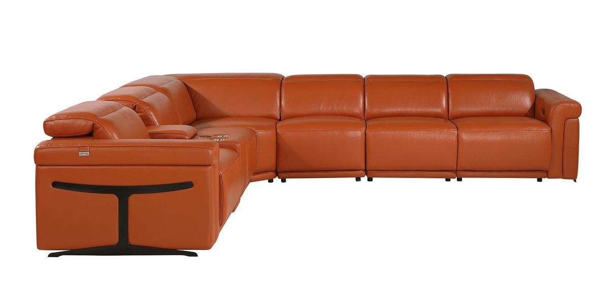 1126 Divanitalia 7-Piece L-Shaped Sectional Sofa in Top Grain Italian Leather with 3 Power Recliners & Power Headrests - Camel - SKU 1126-CAMEL-SEC-7PC-3PWR-SECTIONAL- GROUP - view 4