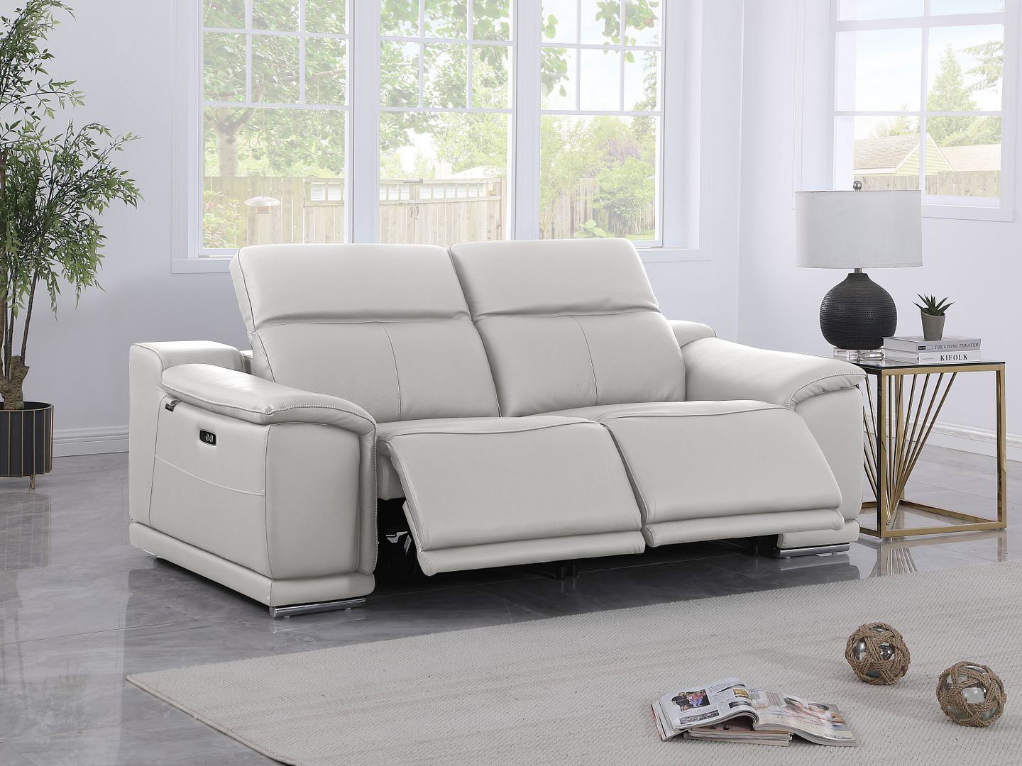 9762 Divanitalia 7-Piece Modular Top Grain Italian Leather Power Reclining Sofa with 4 Power Recliners