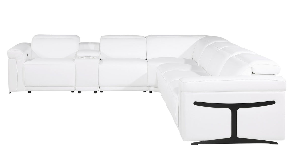 1126 Divanitalia 7-Piece L-Shaped Sectional Sofa in Top Grain Italian Leather with 4 Power Recliners & Power Headrests - White - SKU 1126-WHITE-SEC-7PC-4PWR-SECTIONAL-GROUP - view 4